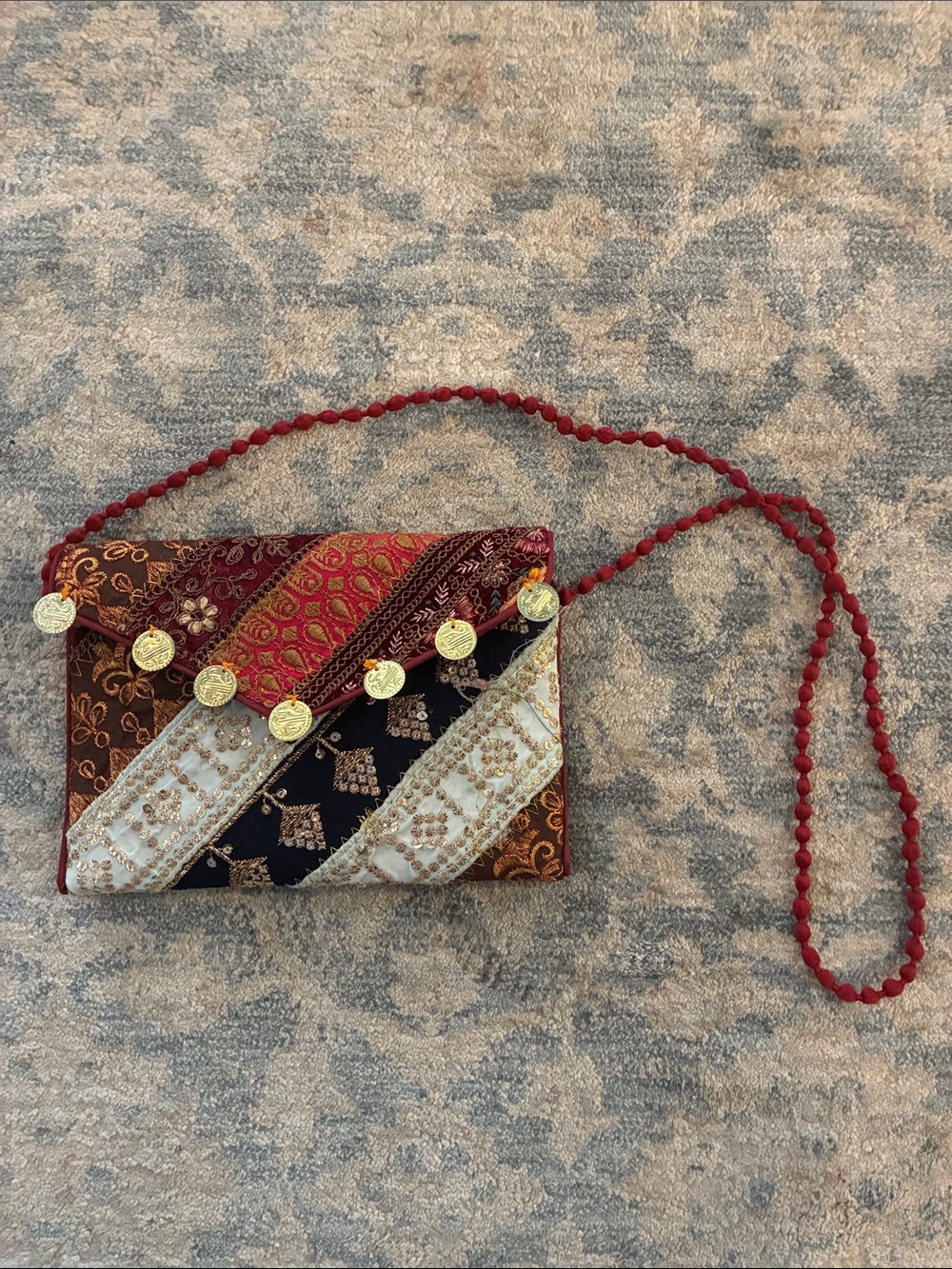 Embroidered Beaded Crossbody Bag in Red, Black, Cream
